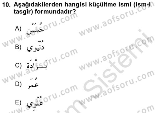 Arapça 4 Dersi 2023 - 2024 Yılı (Vize) Ara Sınav Soruları 10. Soru