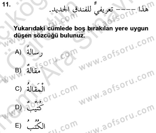 Arapça 4 Dersi 2023 - 2024 Yılı (Vize) Ara Sınav Soruları 11. Soru