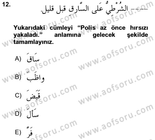 Arapça 4 Dersi 2023 - 2024 Yılı (Vize) Ara Sınav Soruları 12. Soru