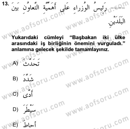 Arapça 4 Dersi 2023 - 2024 Yılı (Vize) Ara Sınav Soruları 13. Soru