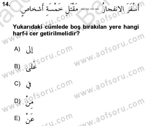 Arapça 4 Dersi 2023 - 2024 Yılı (Vize) Ara Sınav Soruları 14. Soru