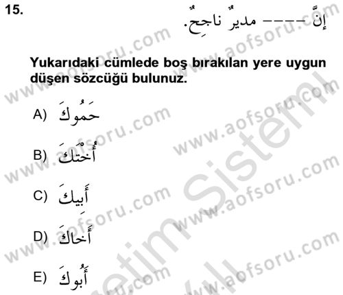 Arapça 4 Dersi 2023 - 2024 Yılı (Vize) Ara Sınav Soruları 15. Soru