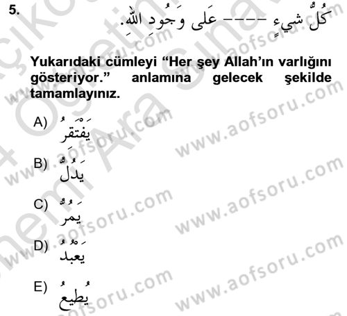 Arapça 4 Dersi 2023 - 2024 Yılı (Vize) Ara Sınav Soruları 5. Soru