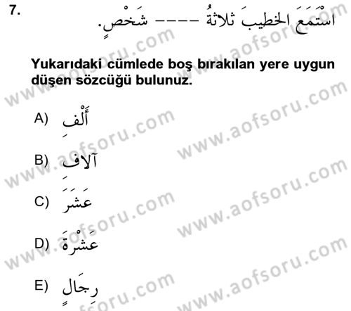 Arapça 4 Dersi 2023 - 2024 Yılı (Vize) Ara Sınav Soruları 7. Soru