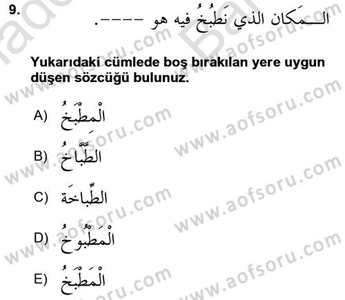Arapça 4 Dersi 2023 - 2024 Yılı (Vize) Ara Sınav Soruları 9. Soru
