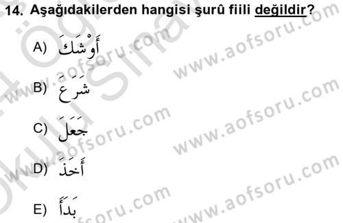 Arapça 4 Dersi 2023 - 2024 Yılı Yaz Okulu Sınav Soruları 14. Soru