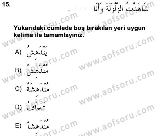 Arapça 4 Dersi 2023 - 2024 Yılı Yaz Okulu Sınav Soruları 15. Soru