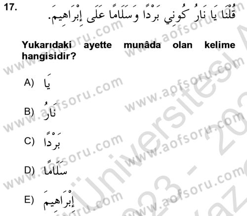 Arapça 4 Dersi 2023 - 2024 Yılı Yaz Okulu Sınav Soruları 17. Soru