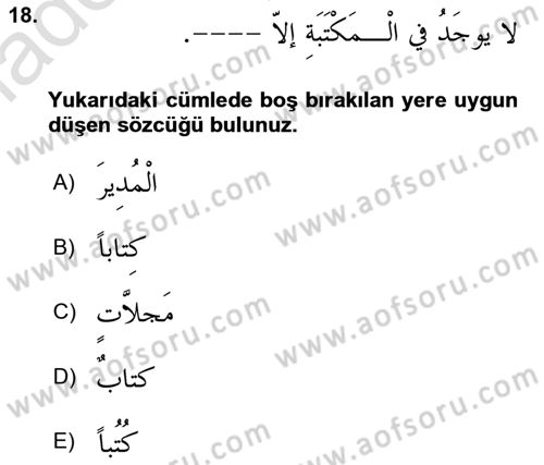 Arapça 4 Dersi 2023 - 2024 Yılı Yaz Okulu Sınav Soruları 18. Soru