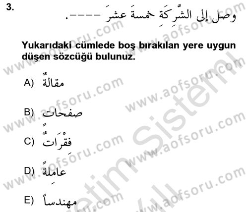 Arapça 4 Dersi 2023 - 2024 Yılı Yaz Okulu Sınav Soruları 3. Soru