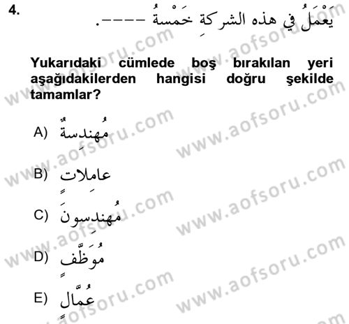 Arapça 4 Dersi 2023 - 2024 Yılı Yaz Okulu Sınav Soruları 4. Soru