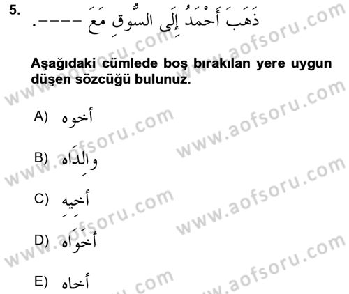 Arapça 4 Dersi 2023 - 2024 Yılı Yaz Okulu Sınav Soruları 5. Soru