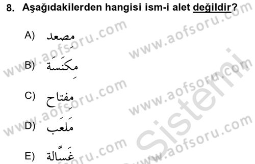 Arapça 4 Dersi 2023 - 2024 Yılı Yaz Okulu Sınav Soruları 8. Soru