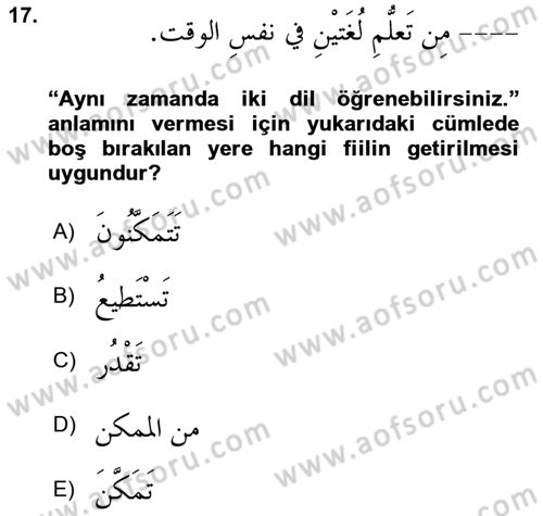 Arapça 4 Dersi 2024 - 2025 Yılı (Vize) Ara Sınav Soruları 17. Soru