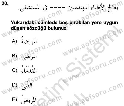 Arapça 4 Dersi 2024 - 2025 Yılı (Vize) Ara Sınav Soruları 20. Soru