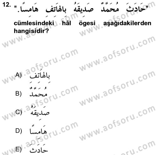 Arapça 4 Dersi 2024 - 2025 Yılı (Final) Dönem Sonu Sınav Soruları 12. Soru
