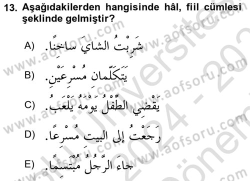 Arapça 4 Dersi 2024 - 2025 Yılı (Final) Dönem Sonu Sınav Soruları 13. Soru