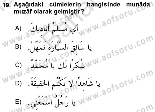 Arapça 4 Dersi 2024 - 2025 Yılı (Final) Dönem Sonu Sınav Soruları 19. Soru