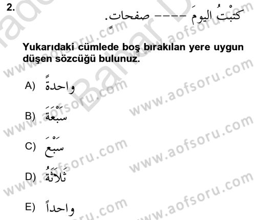 Arapça 4 Dersi 2024 - 2025 Yılı (Final) Dönem Sonu Sınav Soruları 2. Soru