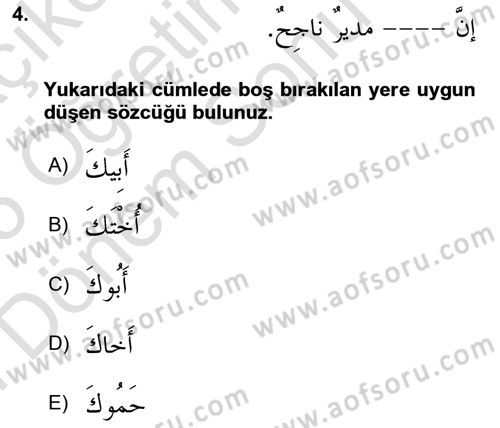 Arapça 4 Dersi 2024 - 2025 Yılı (Final) Dönem Sonu Sınav Soruları 4. Soru