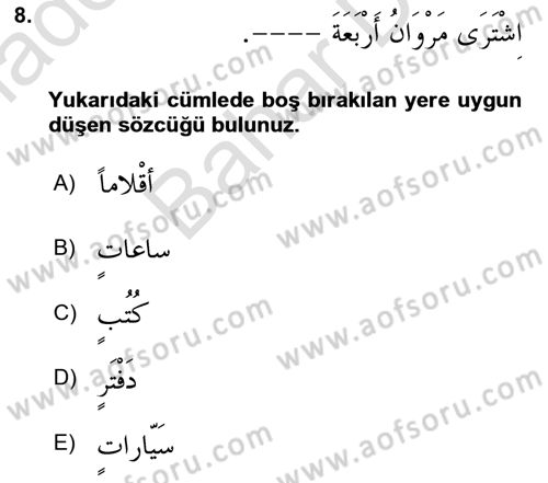 Arapça 4 Dersi 2024 - 2025 Yılı (Final) Dönem Sonu Sınav Soruları 8. Soru