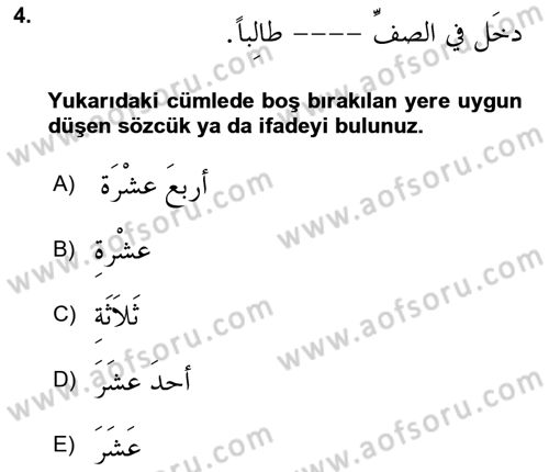 Arapça 4 Dersi Yaz Okulu Sınavı Deneme Sınav Soruları 4. Soru
