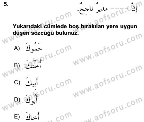 Arapça 4 Dersi Yaz Okulu Sınavı Deneme Sınav Soruları 5. Soru