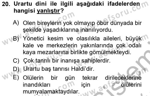 Anadolu Arkeolojisi Dersi 2012 - 2013 Yılı (Vize) Ara Sınavı 20. Soru