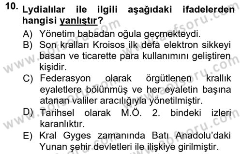 Anadolu Arkeolojisi Dersi 2012 - 2013 Yılı (Final) Dönem Sonu Sınav Soruları 10. Soru