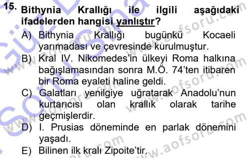 Anadolu Arkeolojisi Dersi 2012 - 2013 Yılı (Final) Dönem Sonu Sınav Soruları 15. Soru