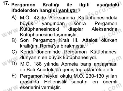 Anadolu Arkeolojisi Dersi 2012 - 2013 Yılı (Final) Dönem Sonu Sınav Soruları 17. Soru