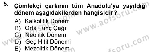 Anadolu Arkeolojisi Dersi 2012 - 2013 Yılı (Final) Dönem Sonu Sınav Soruları 5. Soru