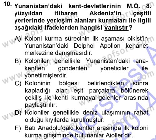 Anadolu Arkeolojisi Dersi 2013 - 2014 Yılı (Final) Dönem Sonu Sınav Soruları 10. Soru