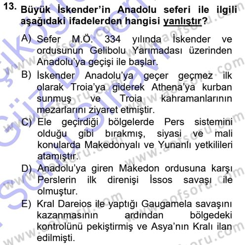 Anadolu Arkeolojisi Dersi 2013 - 2014 Yılı (Final) Dönem Sonu Sınav Soruları 13. Soru