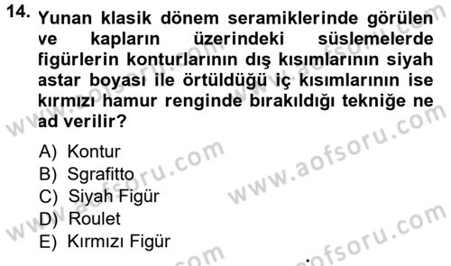 Anadolu Arkeolojisi Dersi 2013 - 2014 Yılı (Final) Dönem Sonu Sınav Soruları 14. Soru