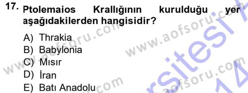 Anadolu Arkeolojisi Dersi 2013 - 2014 Yılı (Final) Dönem Sonu Sınav Soruları 17. Soru