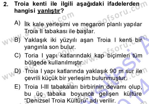 Anadolu Arkeolojisi Dersi 2013 - 2014 Yılı (Final) Dönem Sonu Sınav Soruları 2. Soru