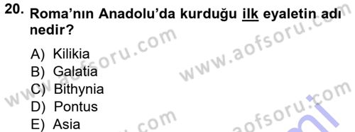 Anadolu Arkeolojisi Dersi 2013 - 2014 Yılı (Final) Dönem Sonu Sınav Soruları 20. Soru