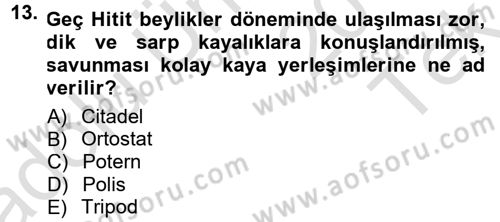 Anadolu Arkeolojisi Dersi 2013 - 2014 Yılı Tek Ders Sınav Soruları 13. Soru