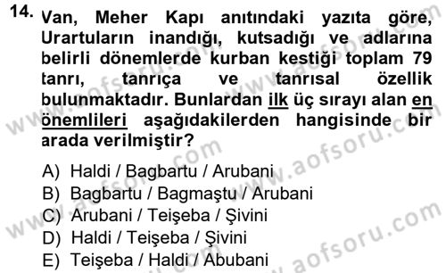 Anadolu Arkeolojisi Dersi 2013 - 2014 Yılı Tek Ders Sınav Soruları 14. Soru