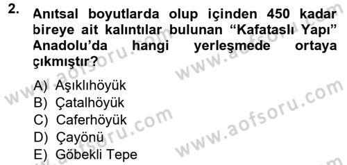 Anadolu Arkeolojisi Dersi 2013 - 2014 Yılı Tek Ders Sınav Soruları 2. Soru