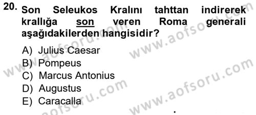 Anadolu Arkeolojisi Dersi 2013 - 2014 Yılı Tek Ders Sınav Soruları 20. Soru