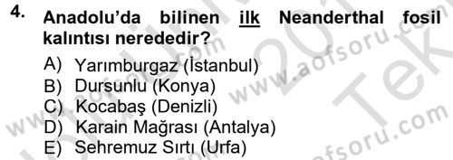 Anadolu Arkeolojisi Dersi 2013 - 2014 Yılı Tek Ders Sınav Soruları 4. Soru