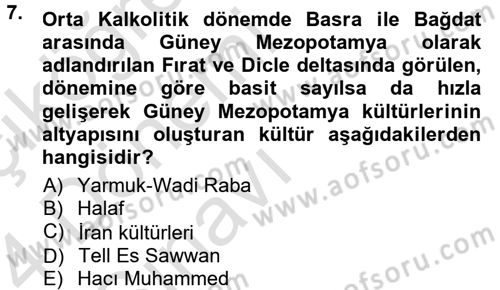 Anadolu Arkeolojisi Dersi 2013 - 2014 Yılı Tek Ders Sınav Soruları 7. Soru