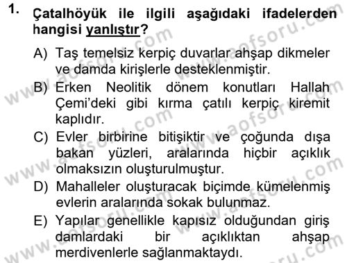 Anadolu Arkeolojisi Dersi Ara Sınavı Deneme Sınav Soruları 1. Soru