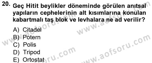 Anadolu Arkeolojisi Dersi 2014 - 2015 Yılı (Vize) Ara Sınav Soruları 20. Soru