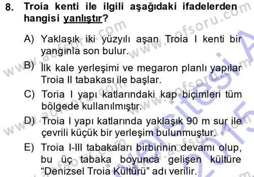 Anadolu Arkeolojisi Dersi Ara Sınavı Deneme Sınav Soruları 8. Soru