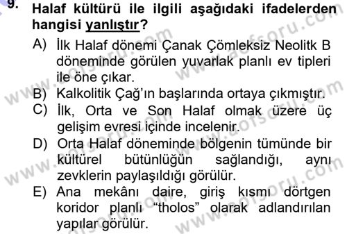 Anadolu Arkeolojisi Dersi Ara Sınavı Deneme Sınav Soruları 9. Soru