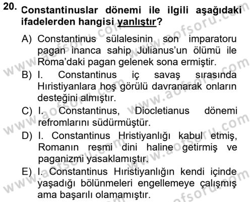 Anadolu Arkeolojisi Dersi 2014 - 2015 Yılı (Final) Dönem Sonu Sınav Soruları 20. Soru