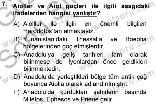 Anadolu Arkeolojisi Dersi 2014 - 2015 Yılı (Final) Dönem Sonu Sınav Soruları 7. Soru